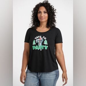 New‎ With Tags Women's Black Yeti To Party Scoop Neck Short Sleeve Holiday Tee